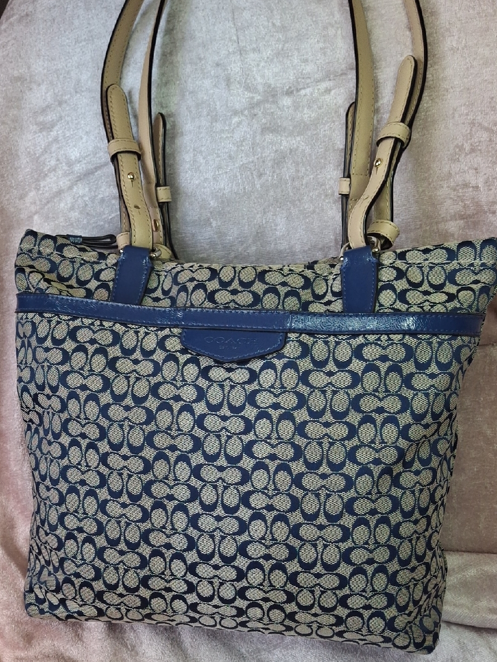 EUC COACH DENIM NAVY Signature Canvas Medium Tote
